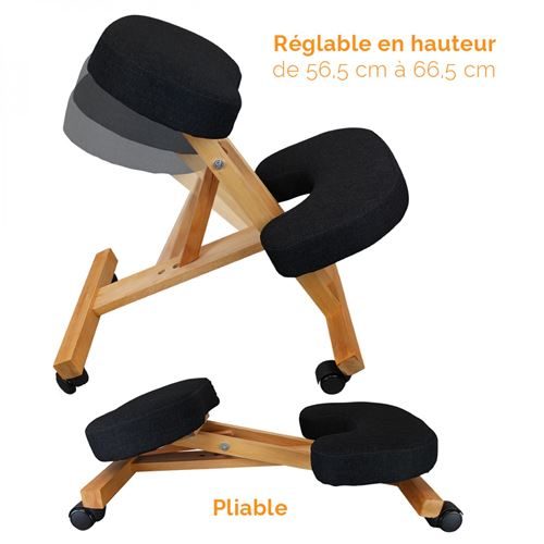 tabouret egk chaise ergonomique siege assis genoux en bois pliable et reglable noir pliable