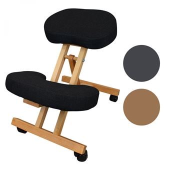 tabouret egk chaise ergonomique siege assis genoux en bois pliable et reglable noir vue de face droite