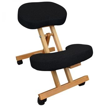 tabouret egk chaise ergonomique siege assis genoux en bois pliable et reglable noir vue de face gauche